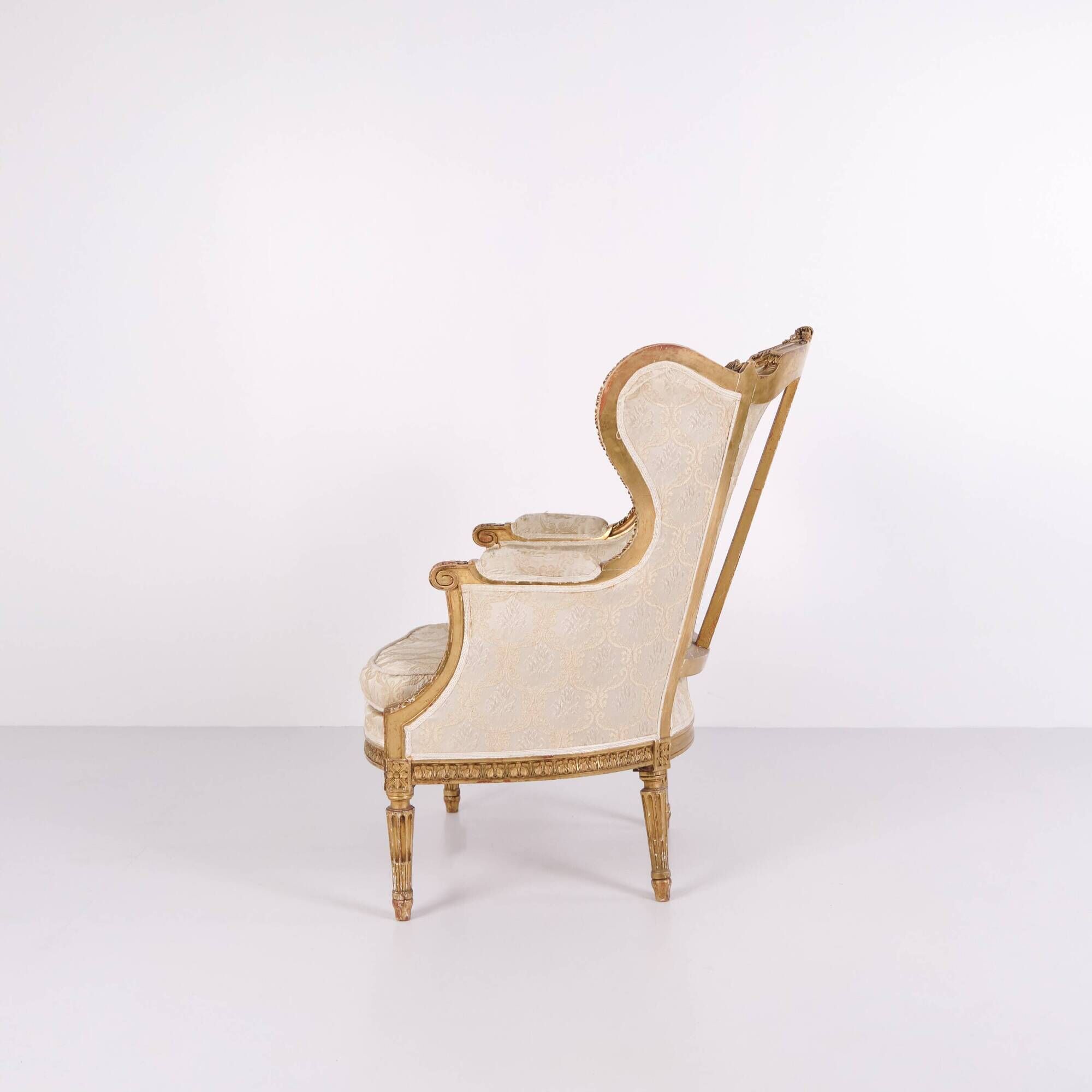 Bergère armchair - Louis XVI style - gilded wood & light fabric - 1860s