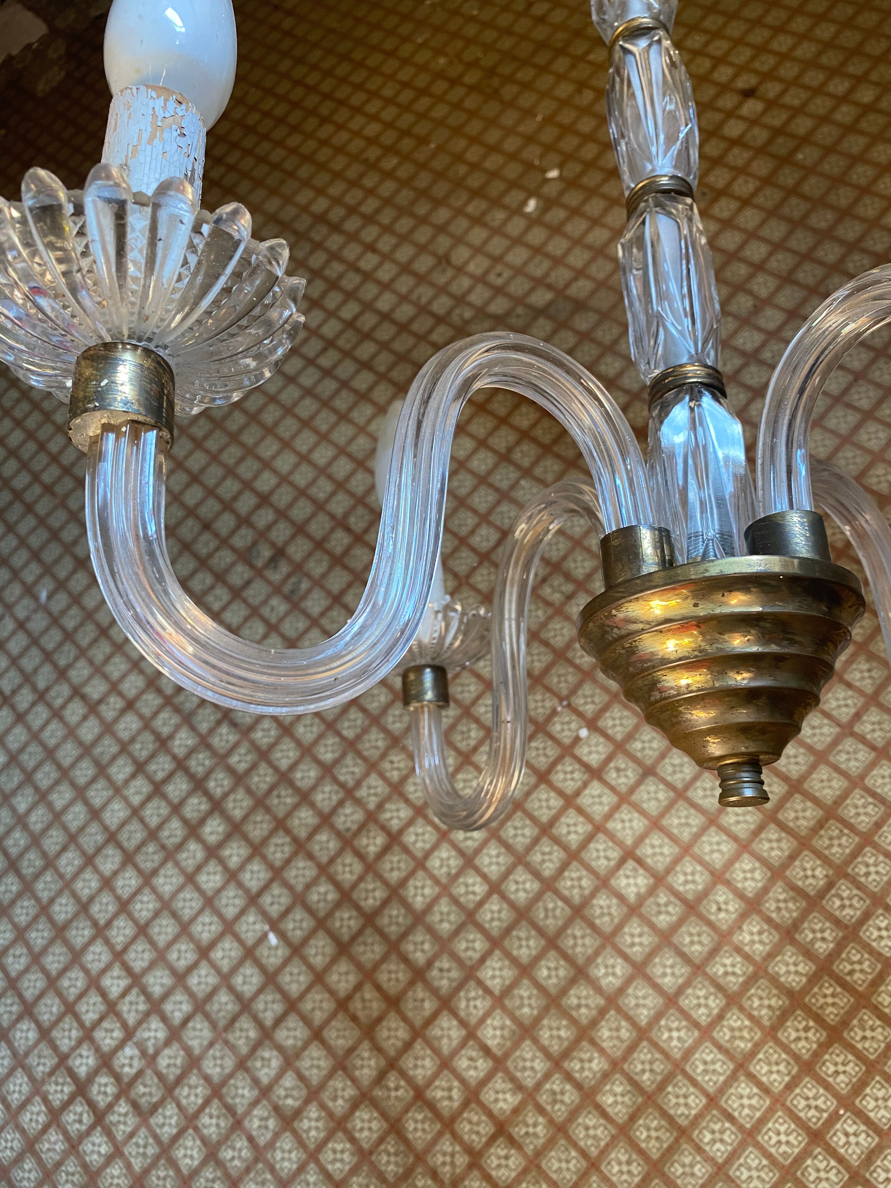 Glass and brass chandelier