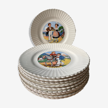 Set of 11 vintage regional plates Digoin Sarreguemines