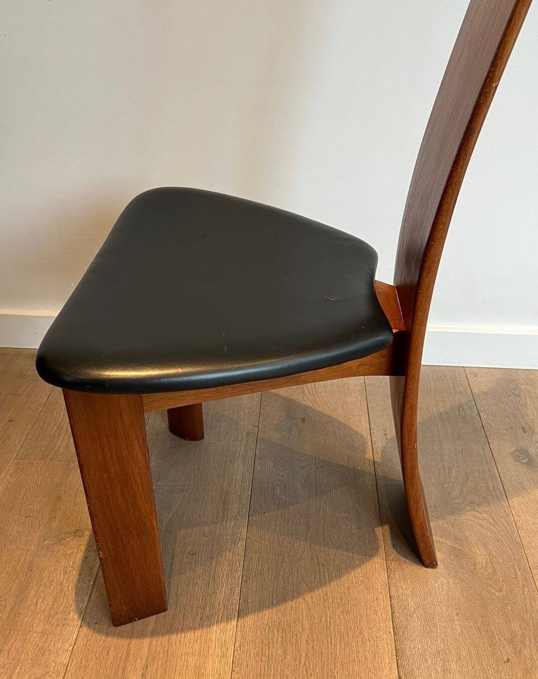 Pair of High Back Chairs, Exotic Wood & Black Leather, Scandinavian, varnished