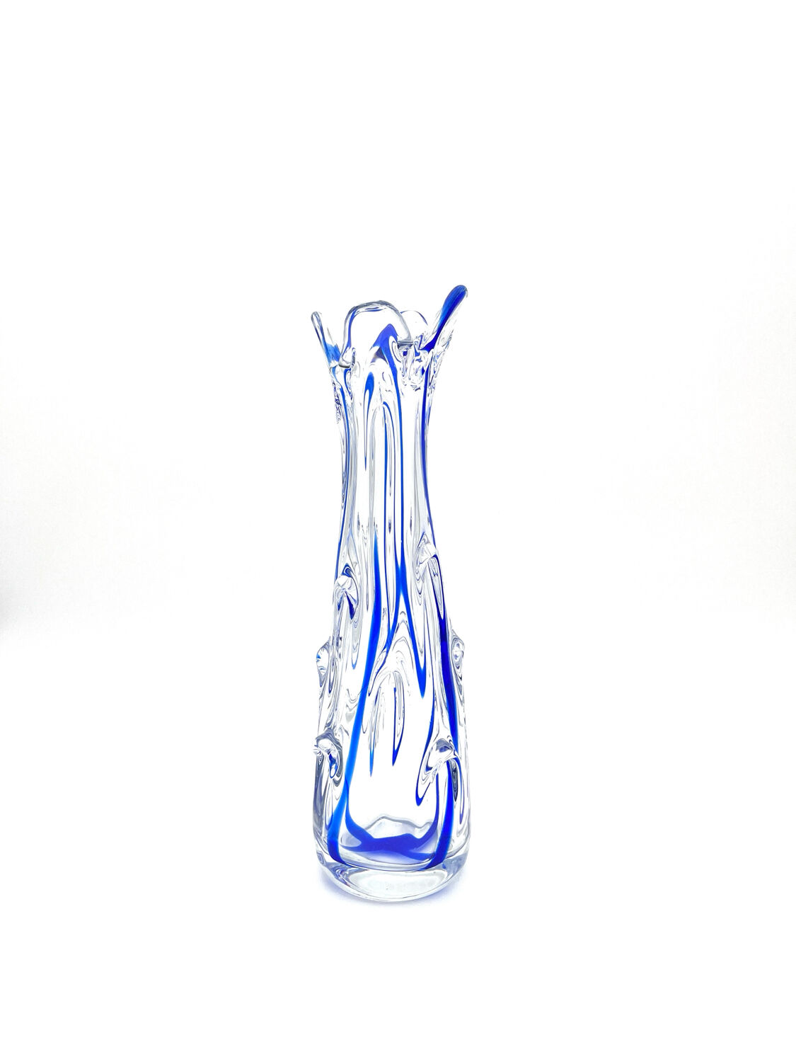 Monumental Murano Vase - Cobalt Blue & Crystal - Organic Design 70s