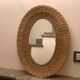 Old oval mirror wicker vintage rattan, 55x43 cm