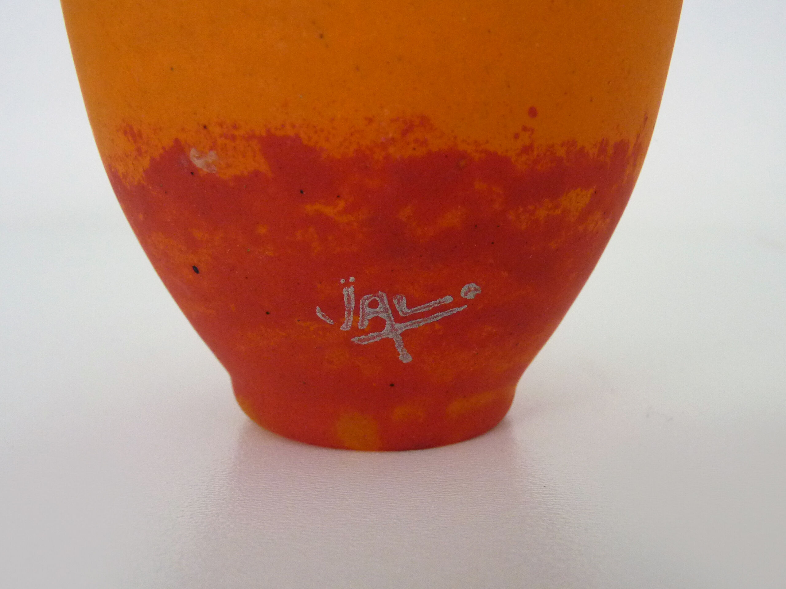Ovoid Art Nouveau vase with annular neck VAL orange glass paste, Daum Nancy