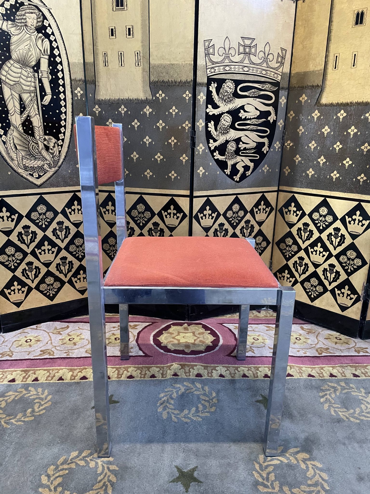 Suite of 4 velvet and chrome chairs 1970