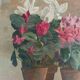 Huile sur panneau acajou Guillot Rafaillac bouquet de fleurs 4 pots 1930