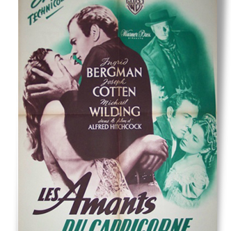 Affiche cinéma ancienne originale vintage 1949 alfred hitchcock les amants du capricorne ingrid bergman
