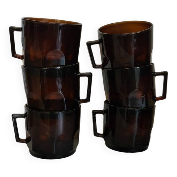 Lot de tasses à café en verre ambré