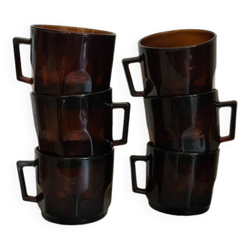 Set of amber glass coffee cups