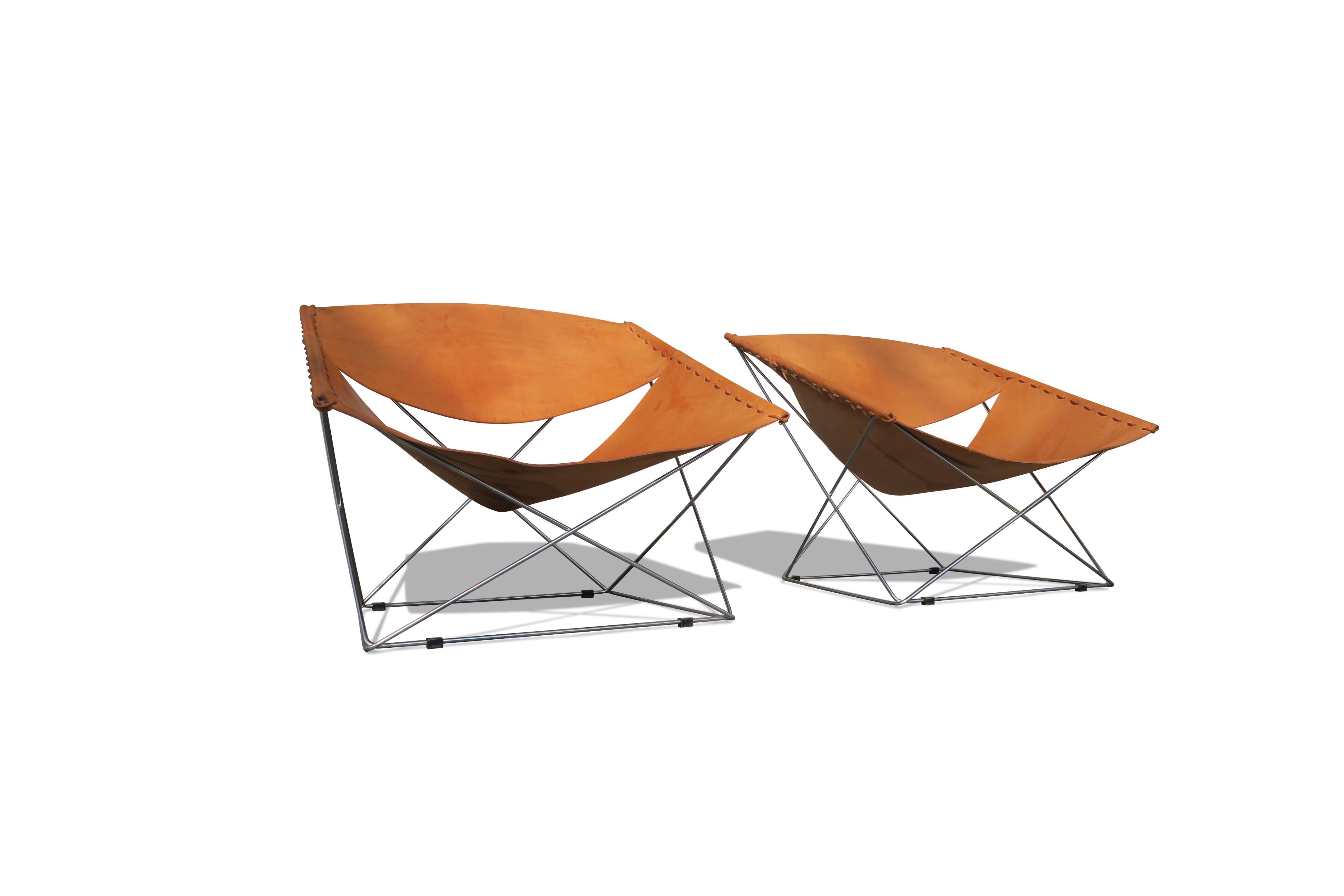 Pair of F675 armchairs by Pierre Paulin for Artifort in leather