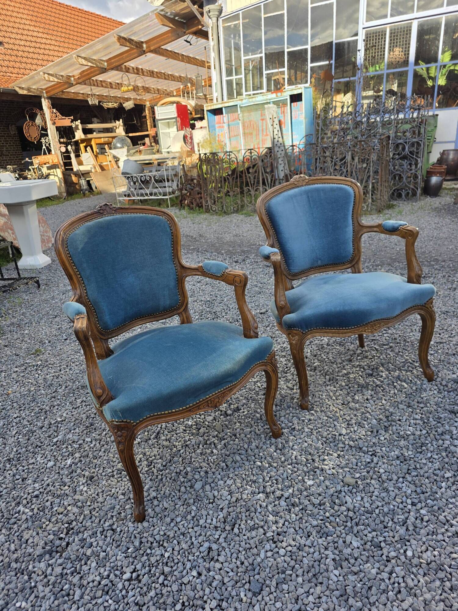 Pair of Louis XV style cabriolet armchairs