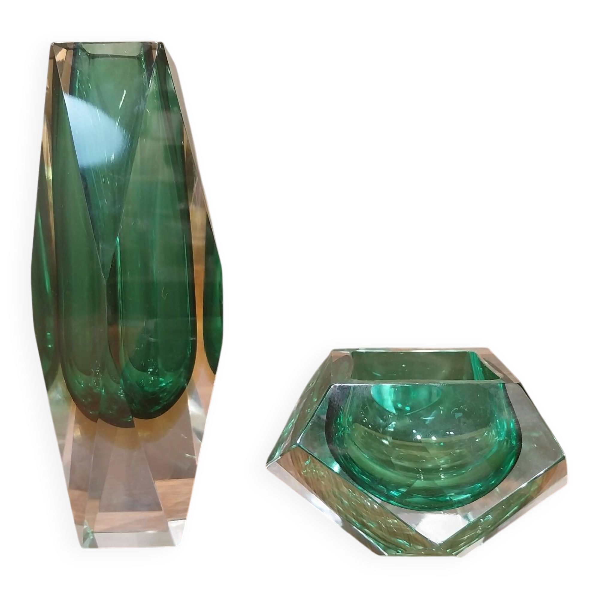A duo of a vase and ashtray submerged from Murano.