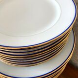 table service art deco limoges porcelain white border blue and gold 61 pieces signed
