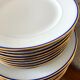 table service art deco limoges porcelain white border blue and gold 61 pieces signed