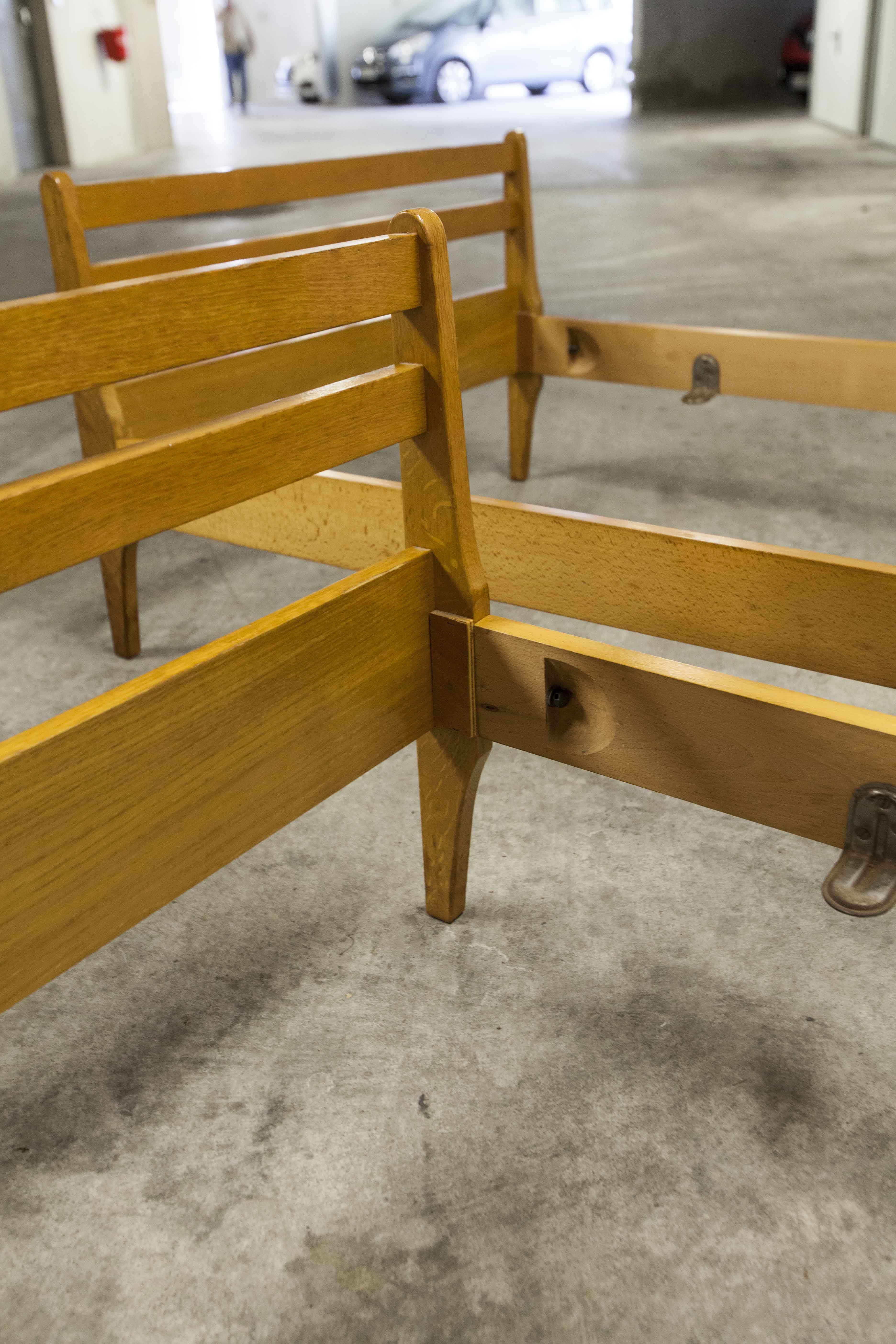 Pair of 1960 Scandinavian twin beds in solid beech