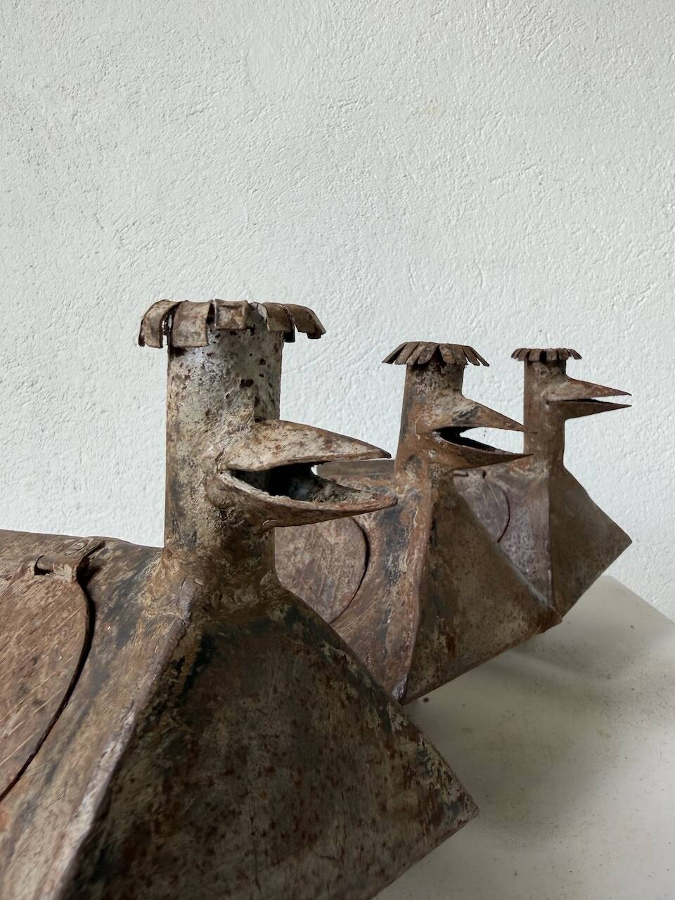Series of three brutalist Folk Art candle holders