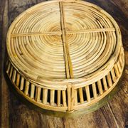 Large rattan and brass basket by Gabriella Crespi. Italy. 1970