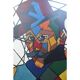 "Man in Hat" Contemporary Cubist Style Figurative Acrylic Painting Framed