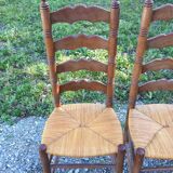 Vintage mulched chairs with high oak backrests with turned legs