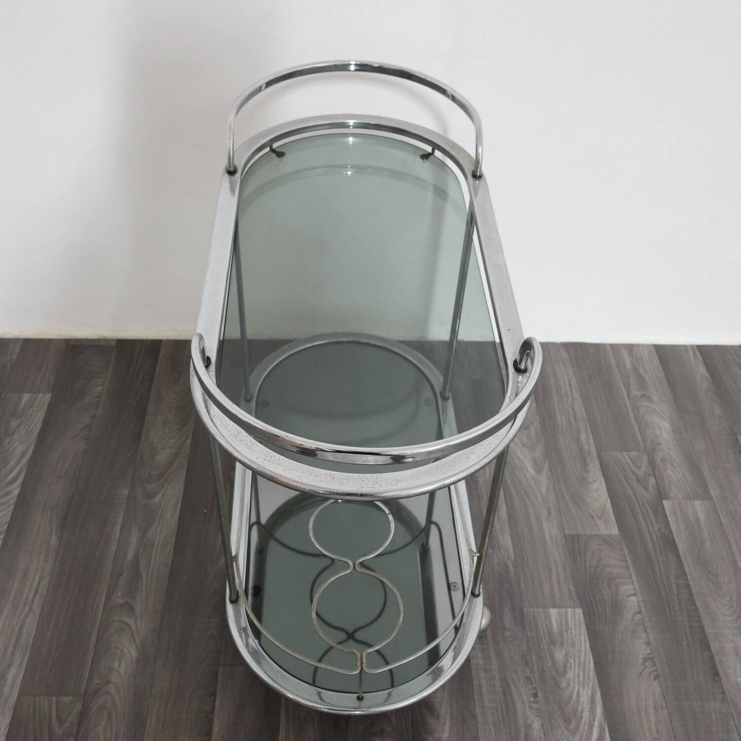 Carrello Portavivande In Acciaio Doppio Ripiano Cristallo Fumè Design