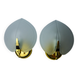Pair of wall lamps "sheet" in opaque glass, murano, Italy 1980