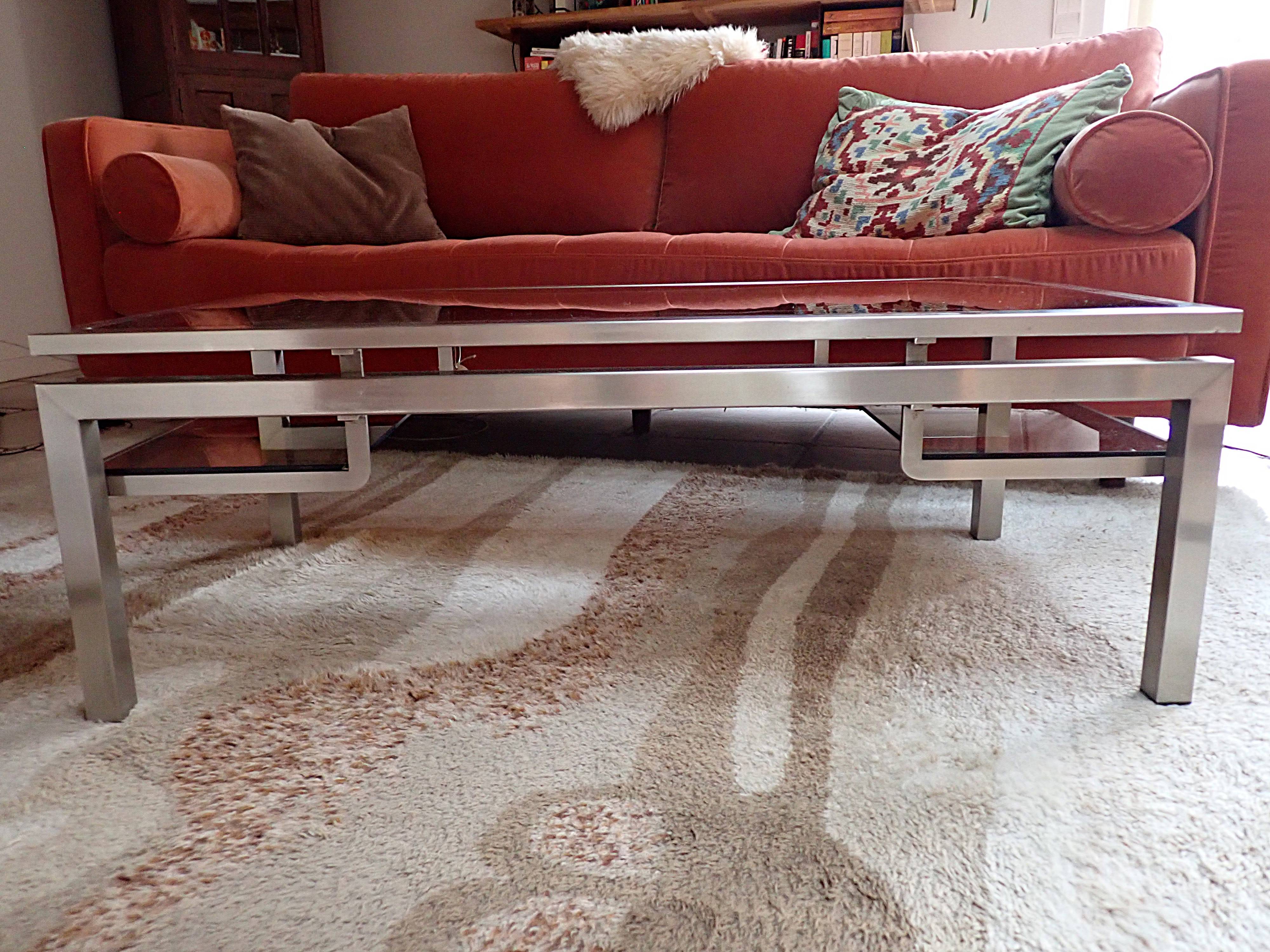 Brushed steel coffee table frame without glass - 1970s