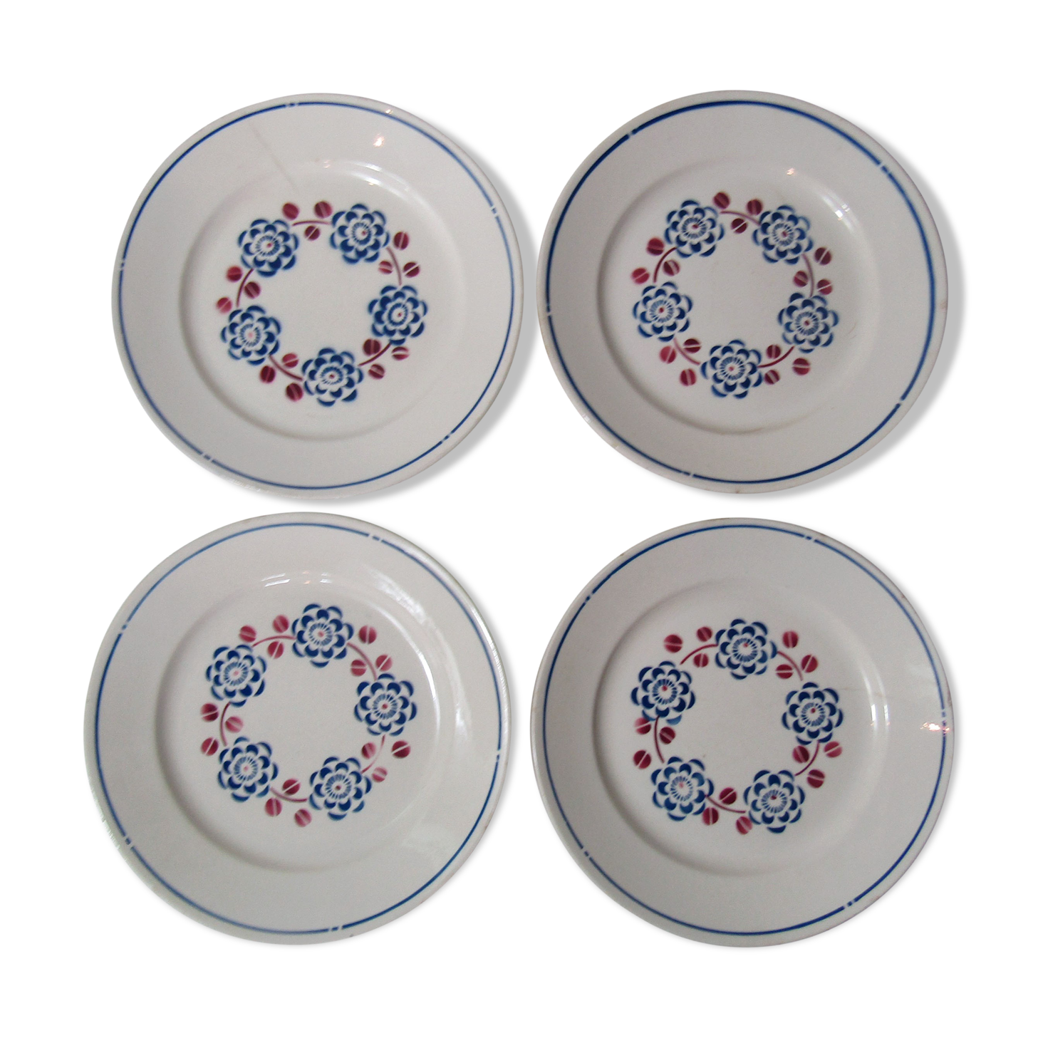 4 flat plates faience Badonviller trifle