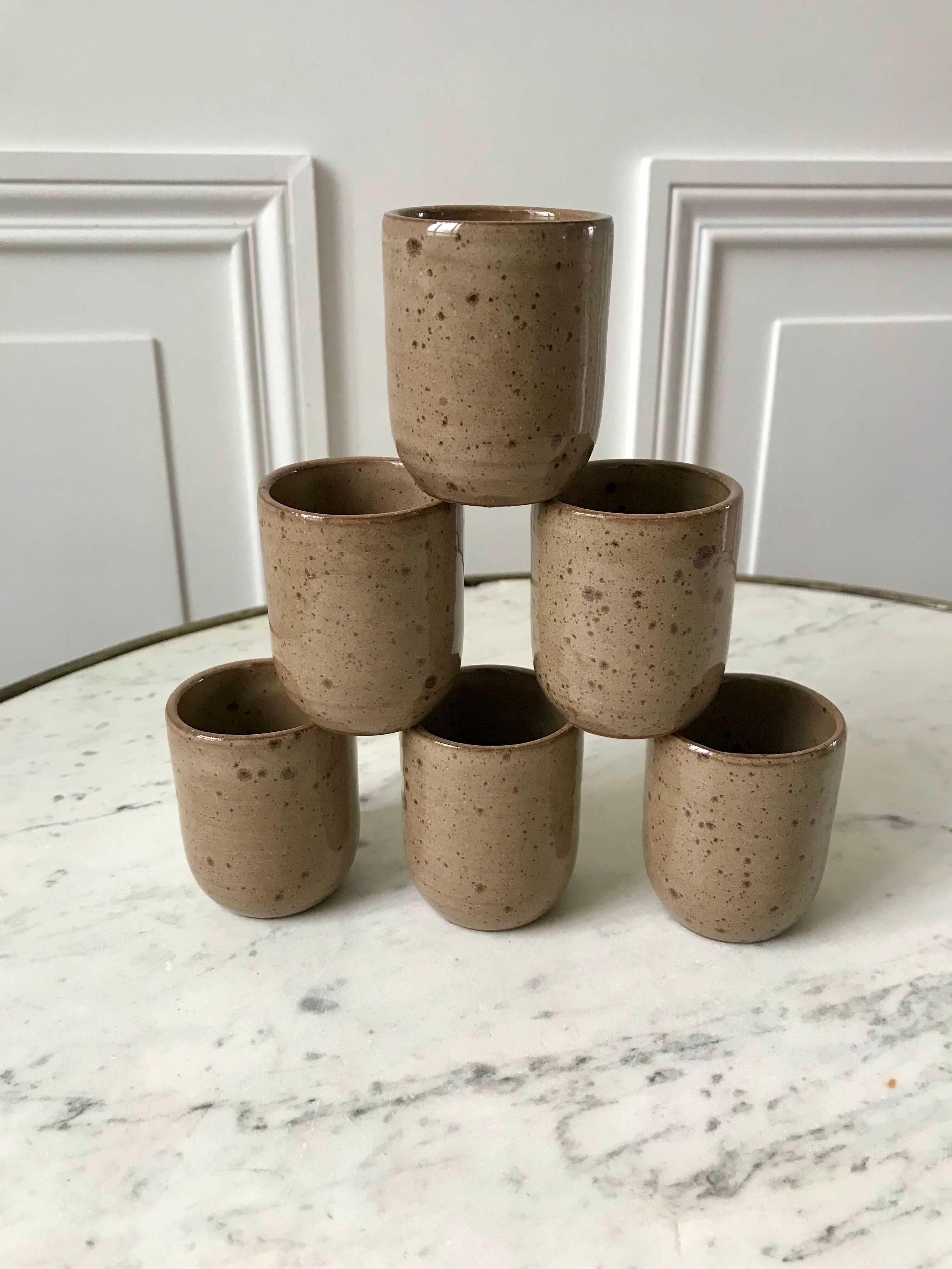 Set of 6 espresso cups in glazed stoneware 70s