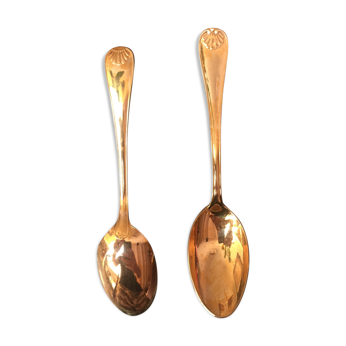 12 teaspoons - gold metal - Shell decoration - in their case