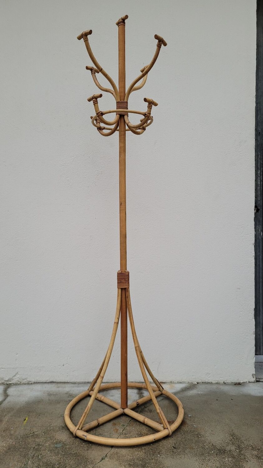 Vintage rattan coat rack - 1950s