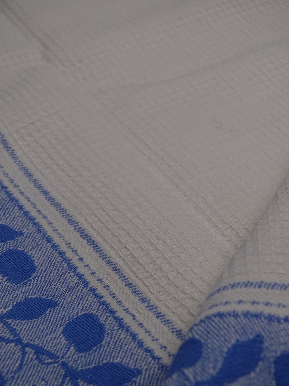 Lot of 2 old and cotton tea towels - Pretty blue friezes - Franges - Circa 1920-1930