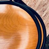 Pair of wooden and black metal chairs