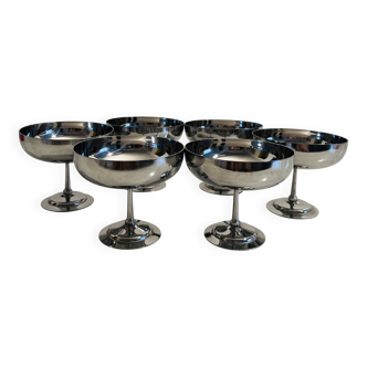 Set of 6 vintage dessert or champagne cups in stainless steel – 1960s