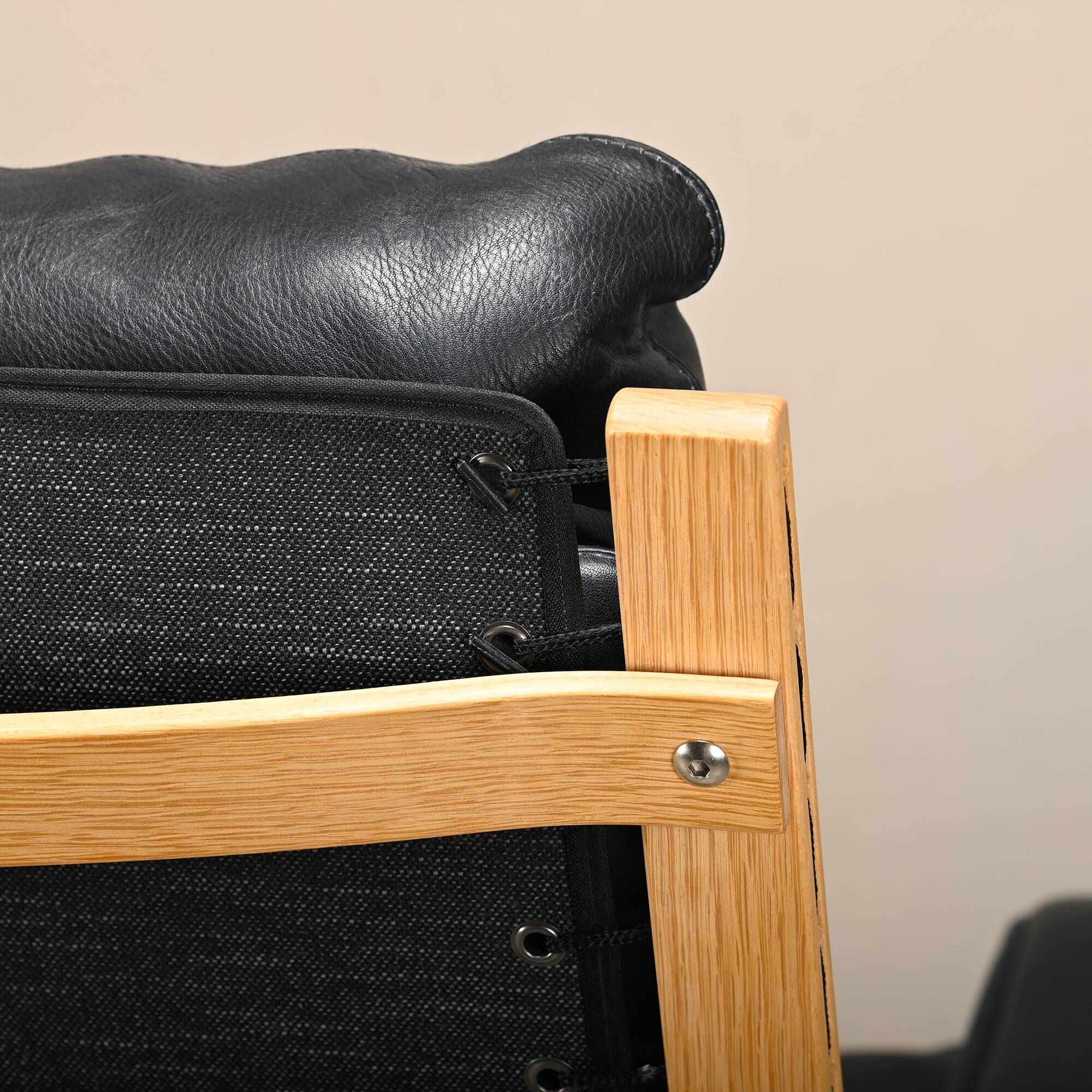 Ingmar Relling Siesta Lounge Chair and Ottoman in naturel Oak and Black Lea