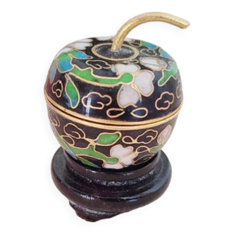 Pill box, small vintage cloisonné pill box in apple