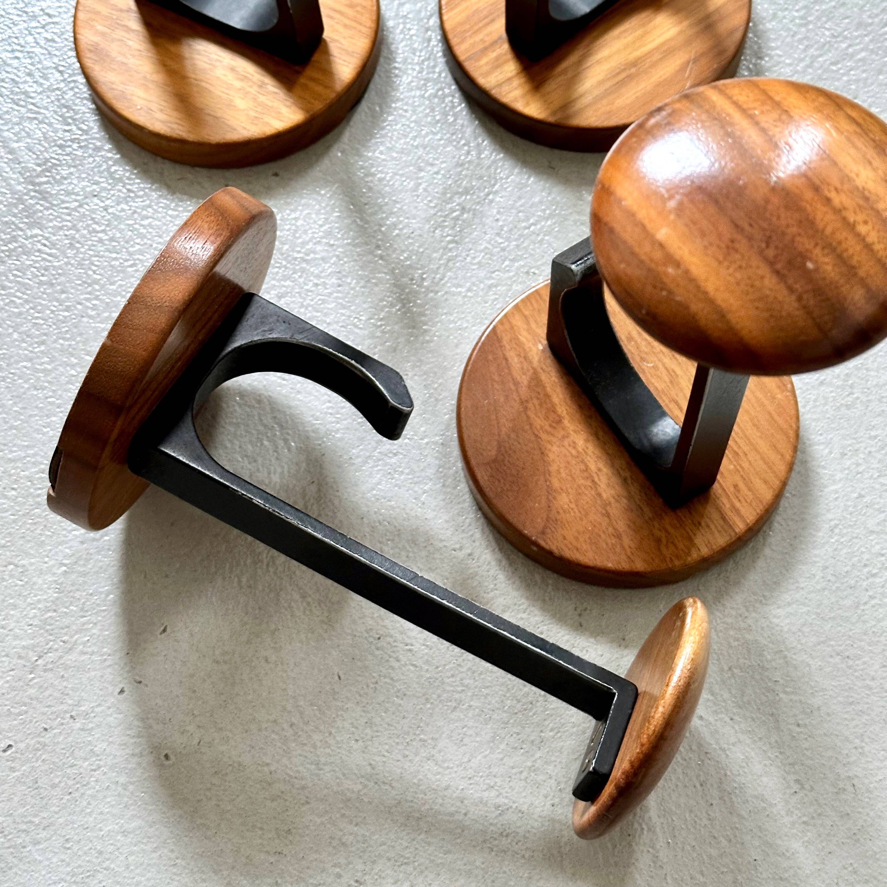 4 Vintage Wooden Coat Hooks, Mid-Century Modern Wall Coat Rack, Retro Style