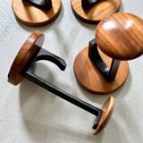 4 Vintage Wooden Coat Hooks, Mid-Century Modern Wall Coat Rack, Retro Style
