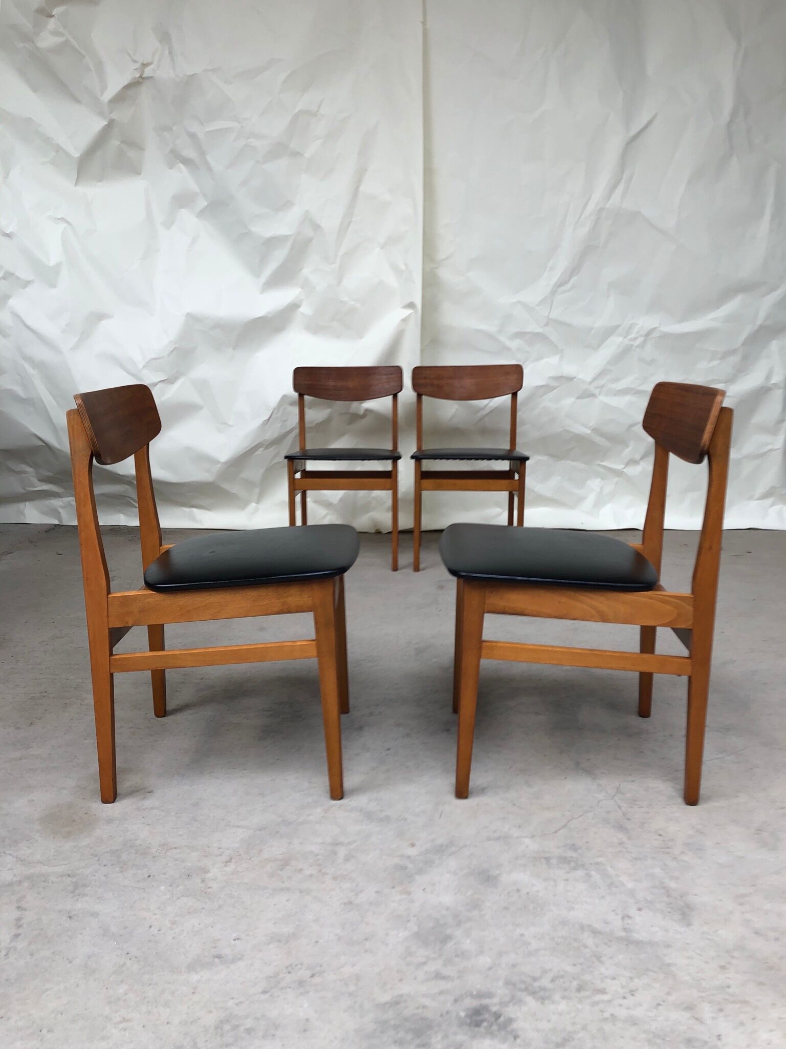 Vintage set of 4 mid century teak dining chairs scandinavian 60s 70s retro danish