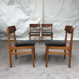 Vintage set of 4 mid century teak dining chairs scandinavian 60s 70s retro danish