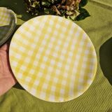 Set of 5 salins flat plates, saint raphael model, yellow checks, 24 cm, 60s