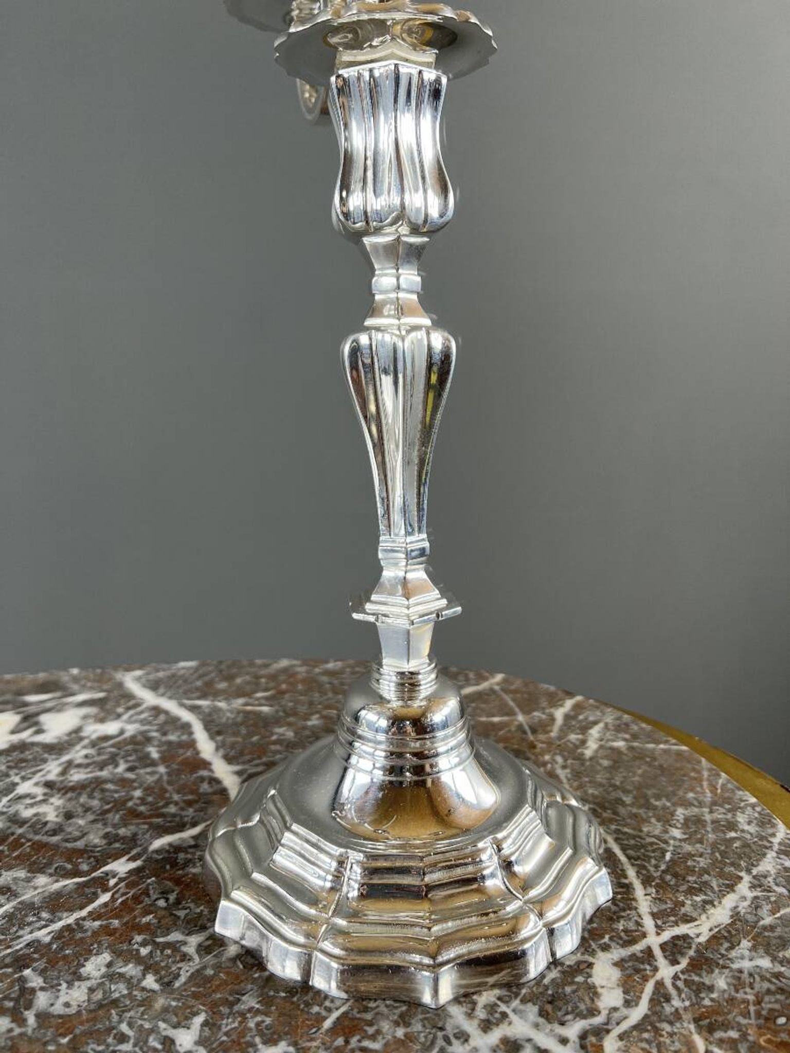 Pair of silver-plated candelabra, Louis XV style, 20th century