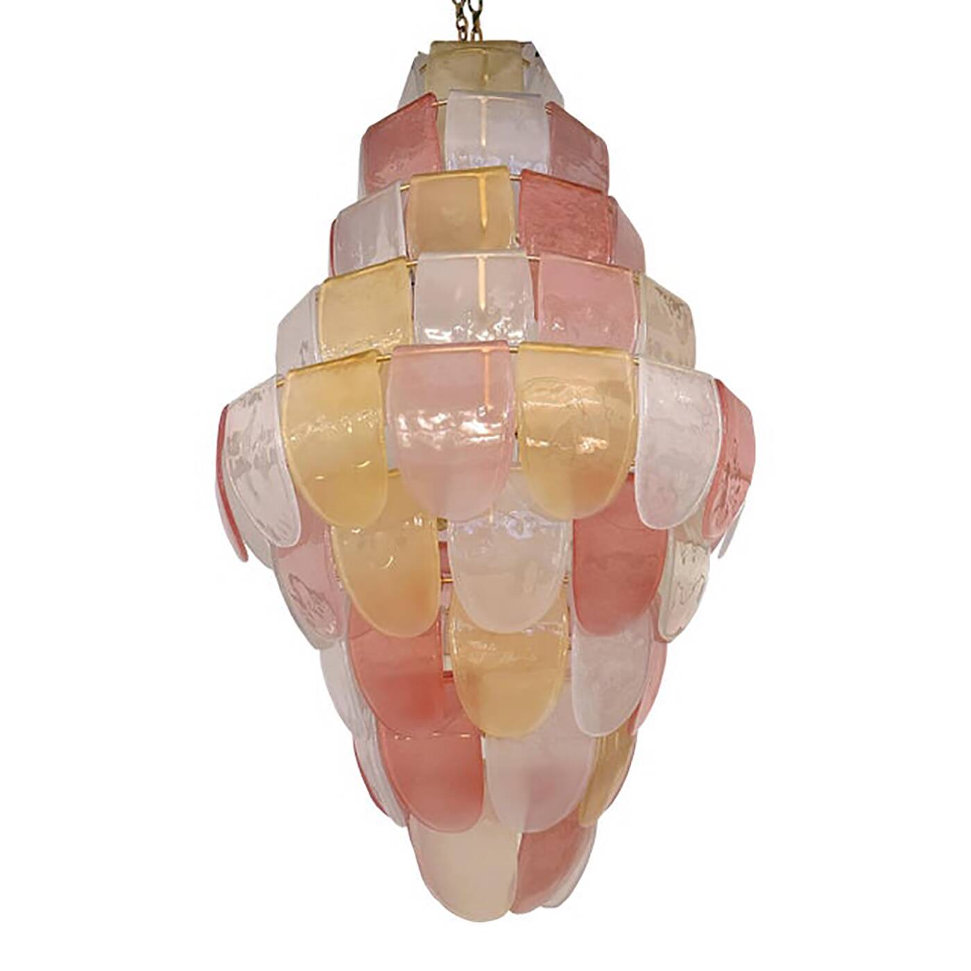 Contemporary Sanded Pink and Amber “Petals” Murano Glass Chandelier Style