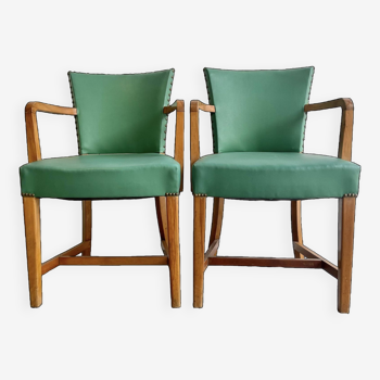 Pair of Vintage Bridge Chairs with Vinyl Upholstery