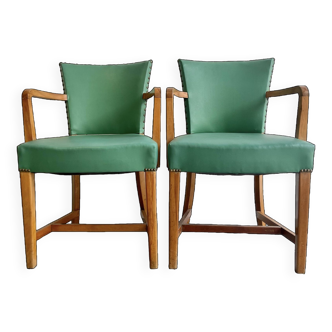 Pair of Vintage Bridge Chairs with Vinyl Upholstery