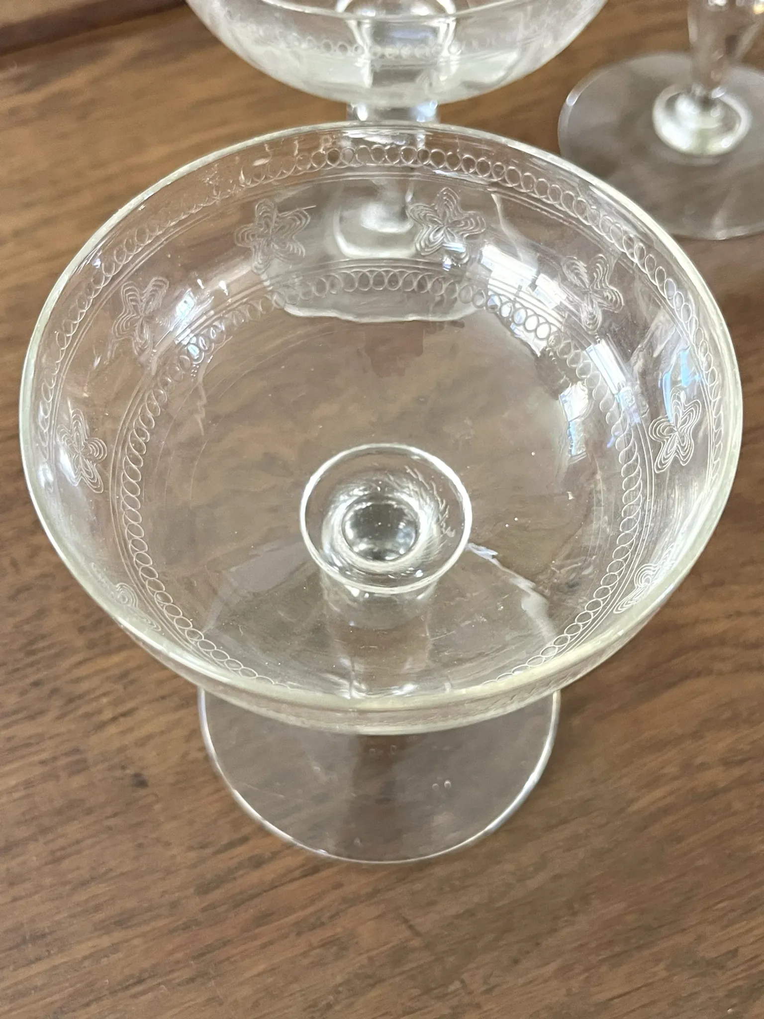 Champagne coupes etched set of 4