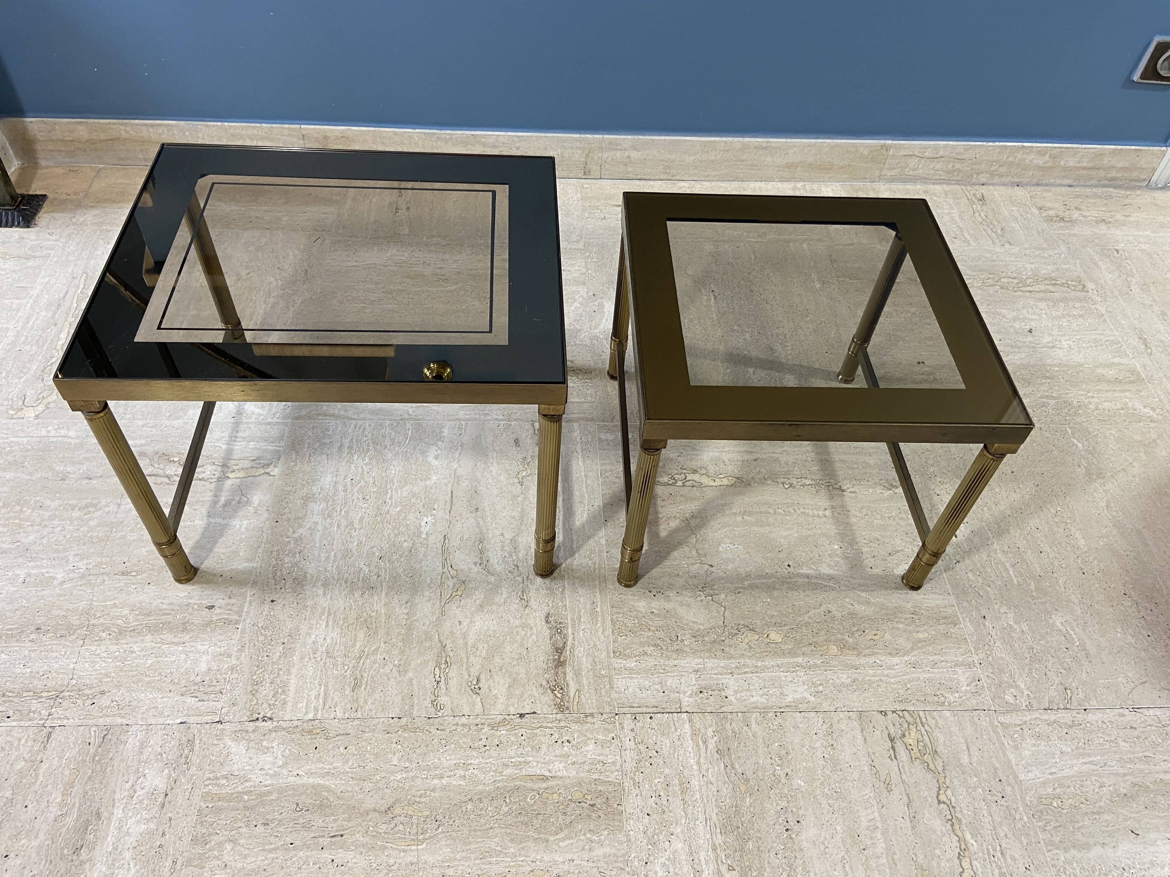 Tables gigognes vintage 1970 métal doré & verre