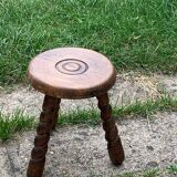 Milking tabouret, old wood turns and chiseled