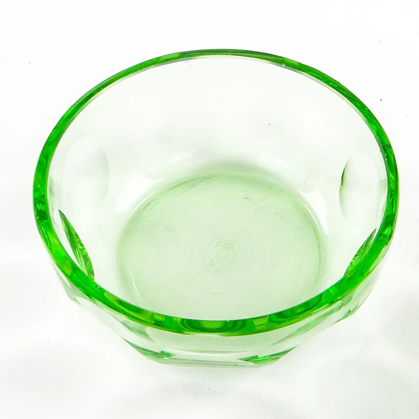 Art Deco bonbonniere, green crystal, Moser, Czechoslovakia, 1930s