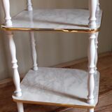 Solid turned wood and formica faux marble shelf to install wood 60s