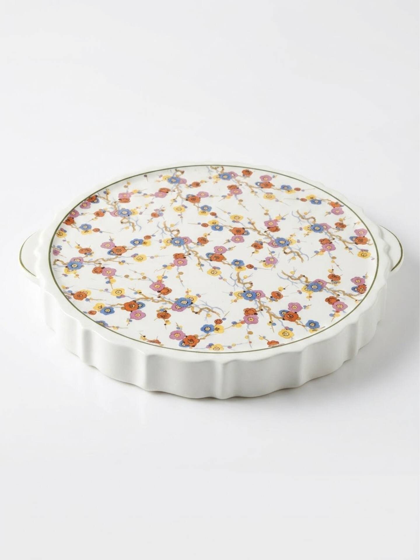 Vintage pie dish in earthenware with handles – Japanese floral pattern