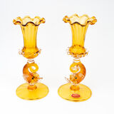Pair of Hand Blown Salviati Venetian Dolphin Figural Candleholders